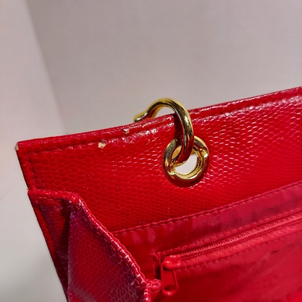 Giorgio Beverly Hills Hand Bag Red Faux Leather Bamboo Straps Minor Damage - Picture 14 of 16